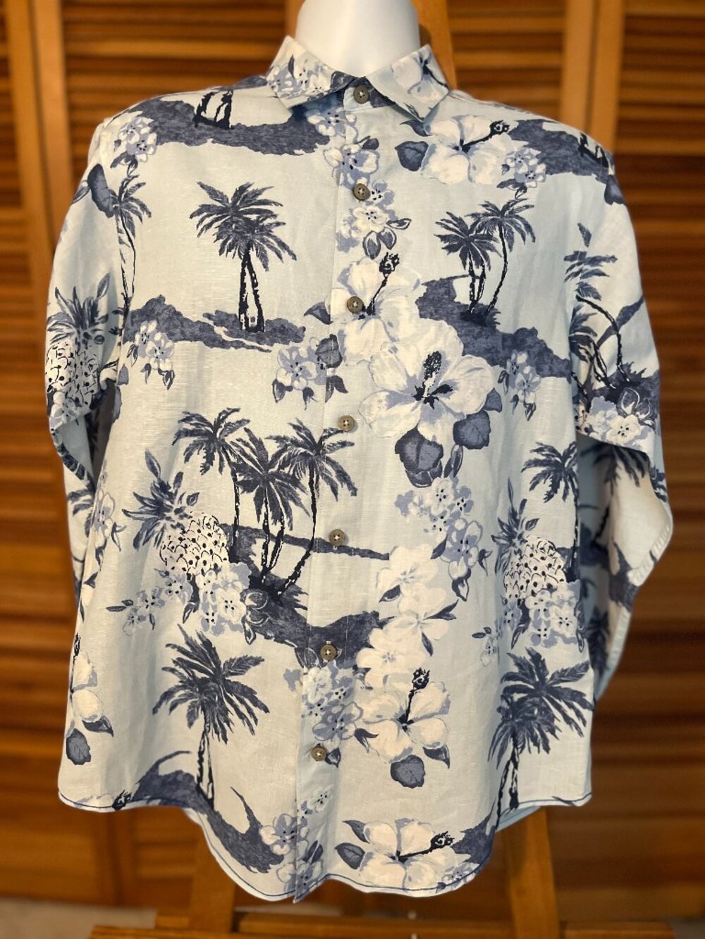 CARIBBEAN MEN'S SZ MEDIUM LINEN BLEND LONG SLEEVE HAWAIIAN SHIRT - NO WEAR